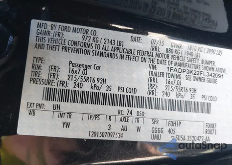 2015 Ford Focus Se z USA, uszkodzony, nr VIN 1FADP3K22FL342091